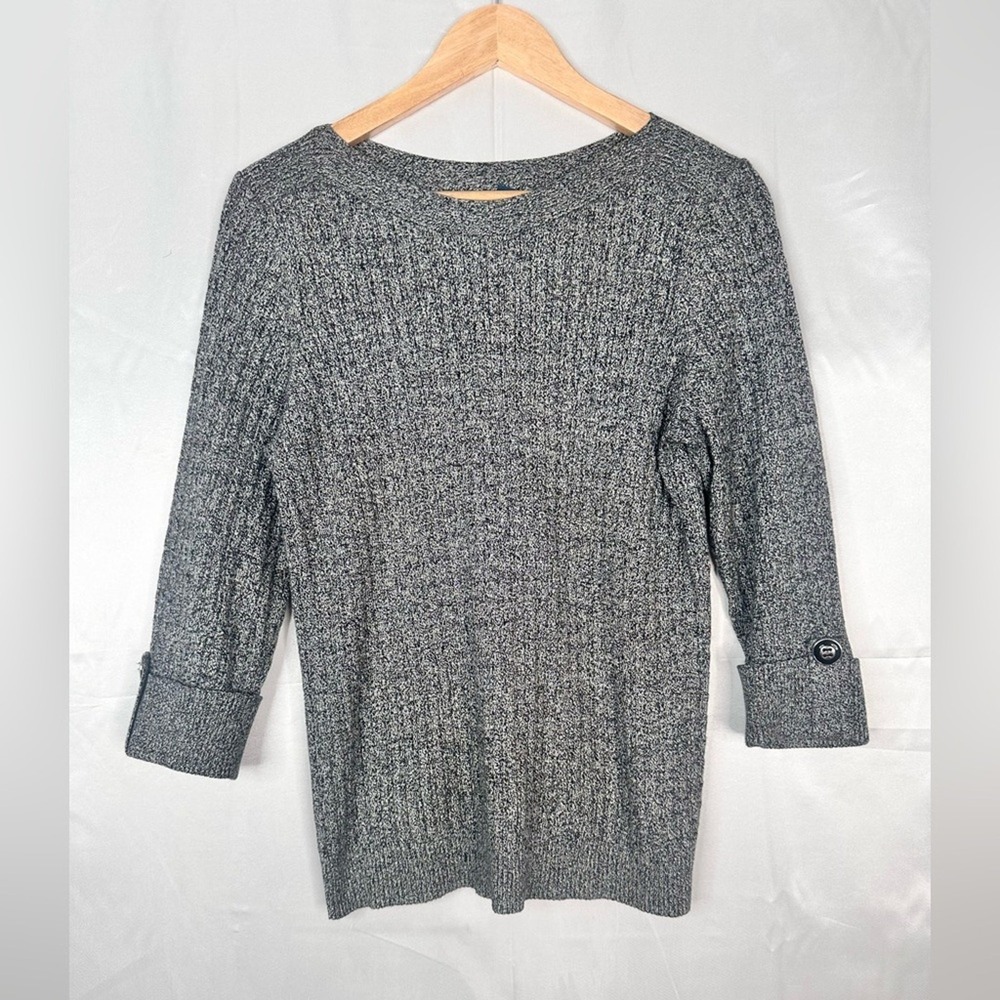 Karen Scott Womens Grey Marled Cotton Ribbed Knit Boat Neck Sweater Size M